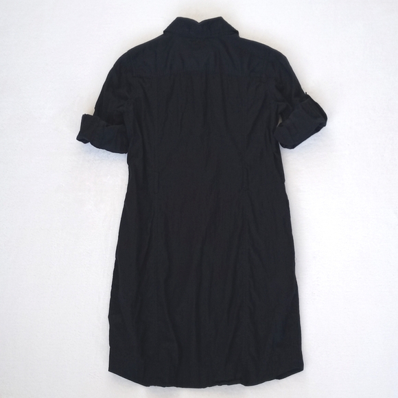Banana Republic 3/4 Sleeve Black Soft Italian Cotton Button Down Shirt Dress 2 - Picture 4 of 16
